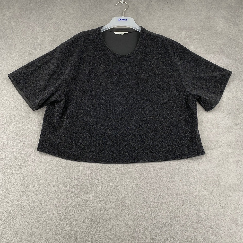 HM Womens Metallic Glitter Crop Top Charcoal Grey Short Sleeve Boxy Crew Neck